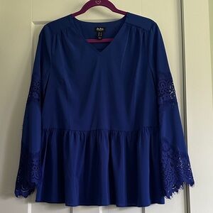 Du Jour Royal Blue Lace Sleeve Top